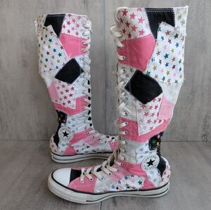 Converse All Star Rare Knee High Pink Black Patchwork Stars Shoes Women's 11